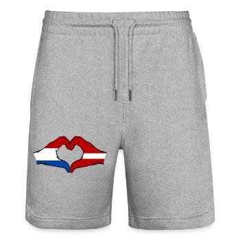 Holland Latvia Flag Hands Heart Shape - Stanley/Stella Trainer Unisex Organic Jogging Shorts - heather grey - Front - Nik (191cm) & Marisol (170cm)