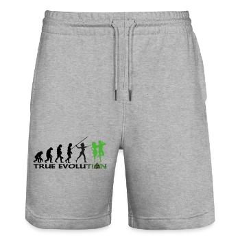 Evolution towards traditional Irish dance - Stanley/Stella Trainer Unisex Organic Jogging Shorts - heather grey - Front - Nik (191cm) & Marisol (170cm)