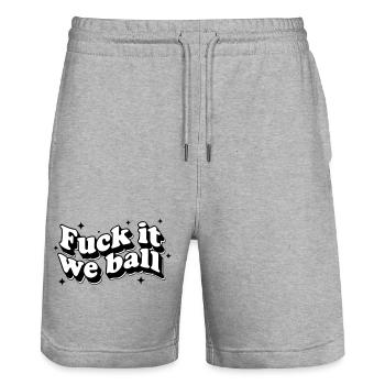 Fuck It We Ball - Bold Resilience Humor - Stanley/Stella Unisex Bio Joggingshorts Trainer  - Grau meliert - Vorne - Nik (191cm) & Marisol (170cm)