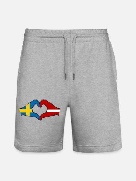 Sweden Latvia Flag Heart - Stanley/Stella Trainer Unisex Organic Jogging Shorts - heather grey