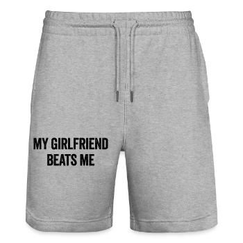 Ma copine me baise Drôle sarcastique M - Short de jogging bio TRAINER Stanley/Stella unisexe - gris chiné - Devant - Nik (191cm) & Marisol (170cm)