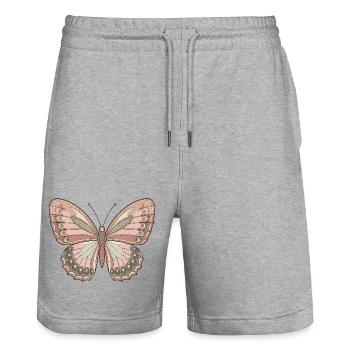 Boho Schmetterling - Stanley/Stella Unisex Bio Joggingshorts Trainer  - Grau meliert - Vorne - Nik (191cm) & Marisol (170cm)