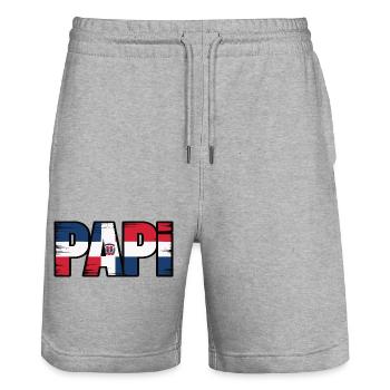 Papa Drapeau Dominicain – Papa Fier de la - Short de jogging bio TRAINER Stanley/Stella unisexe - gris chiné - Devant - Nik (191cm) & Marisol (170cm)