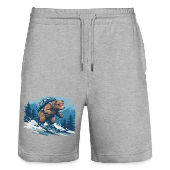 Bear ski tour through mountain forest - Stanley/Stella Trainer Unisex Organic Jogging Shorts - heather grey - Front - Nik (191cm) & Marisol (170cm)