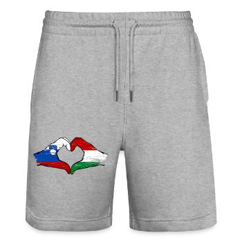 Slovénie Hongrie drapeau mains forme de coeur utilisé - Short de jogging bio TRAINER Stanley/Stella unisexe - gris chiné - Devant - Nik (191cm) & Marisol (170cm)