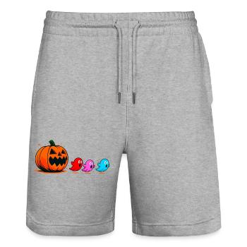 Halloween Pumpkin Gamer - Stanley/Stella Unisex Bio Joggingshorts Trainer  - Grau meliert - Vorne - Nik (191cm) & Marisol (170cm)