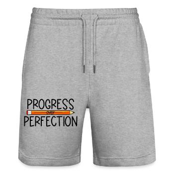 Progress instead of perfection Back to school Leh - Stanley/Stella Trainer Unisex Organic Jogging Shorts - heather grey - Front - Nik (191cm) & Marisol (170cm)