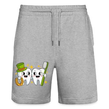 Lustiger Zahnarzt St Patricks Kunst - Stanley/Stella Unisex Bio Joggingshorts Trainer  - Grau meliert - Vorne - Nik (191cm) & Marisol (170cm)