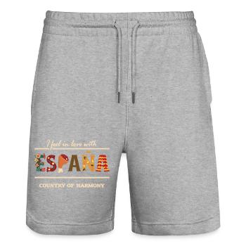 Spain, Land of Harmony - I fell in love - Stanley/Stella Trainer Unisex Organic Jogging Shorts - heather grey - Front - Nik (191cm) & Marisol (170cm)