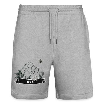 Berge 974 Natur Banner - Stanley/Stella Unisex Bio Joggingshorts Trainer  - Grau meliert - Vorne - Nik (191cm) & Marisol (170cm)