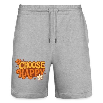 Choisissez le bonheur Choisissez la police de caractères au design rétro - Short de jogging bio TRAINER Stanley/Stella unisexe - gris chiné - Devant - Nik (191cm) & Marisol (170cm)