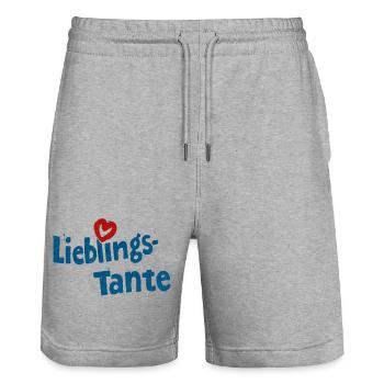Lieblings - Tante - Stanley/Stella Unisex Bio Joggingshorts Trainer  - Grau meliert - Vorne - Nik (191cm) & Marisol (170cm)