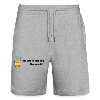 Glass half full Realist - Stanley/Stella Trainer Unisex Organic Jogging Shorts - heather grey - Front - Nik (191cm) & Marisol (170cm)