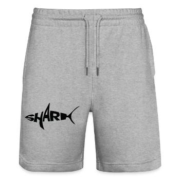  BLACK Shark Wordmark Typography with Fin - Stanley/Stella Trainer Unisex Organic Jogging Shorts - heather grey - Front - Nik (191cm) & Marisol (170cm)