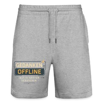 "Thoughts offline – please try later" - Stanley/Stella Trainer Unisex Organic Jogging Shorts - heather grey - Front - Nik (191cm) & Marisol (170cm)
