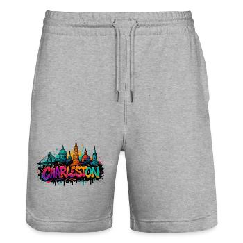 Charleston Graffiti Skyline - Stanley/Stella Trainer Unisex Organic Jogging Shorts - heather grey - Front - Nik (191cm) & Marisol (170cm)