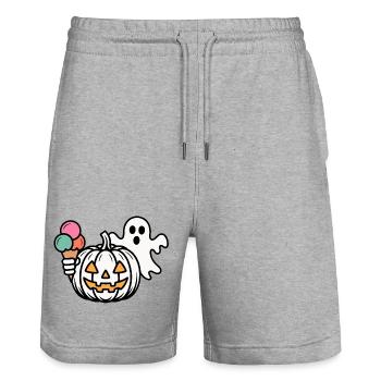 Halloween Kürbis mit Geist und Eiscreme - Stanley/Stella Unisex Bio Joggingshorts Trainer  - Grau meliert - Vorne - Nik (191cm) & Marisol (170cm)
