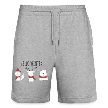 Hello Winter Animal Trio - Stanley/Stella Trainer Unisex Organic Jogging Shorts - heather grey - Front - Nik (191cm) & Marisol (170cm)