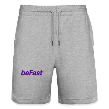 Lettrage BeFast en violet - Short de jogging bio TRAINER Stanley/Stella unisexe - gris chiné - Devant - Nik (191cm) & Marisol (170cm)