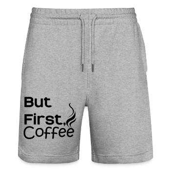 But first Coffee - Stanley/Stella Unisex Bio Joggingshorts Trainer  - Grau meliert - Vorne - Nik (191cm) & Marisol (170cm)