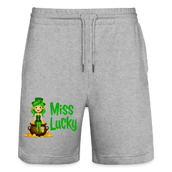 Mlle Lucky Leprechaun - Short de jogging bio TRAINER Stanley/Stella unisexe - gris chiné - Devant - Nik (191cm) & Marisol (170cm)