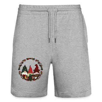 Wichtel  im Weihnachtskranz - Stanley/Stella Unisex Bio Joggingshorts Trainer  - Grau meliert - Vorne - Nik (191cm) & Marisol (170cm)