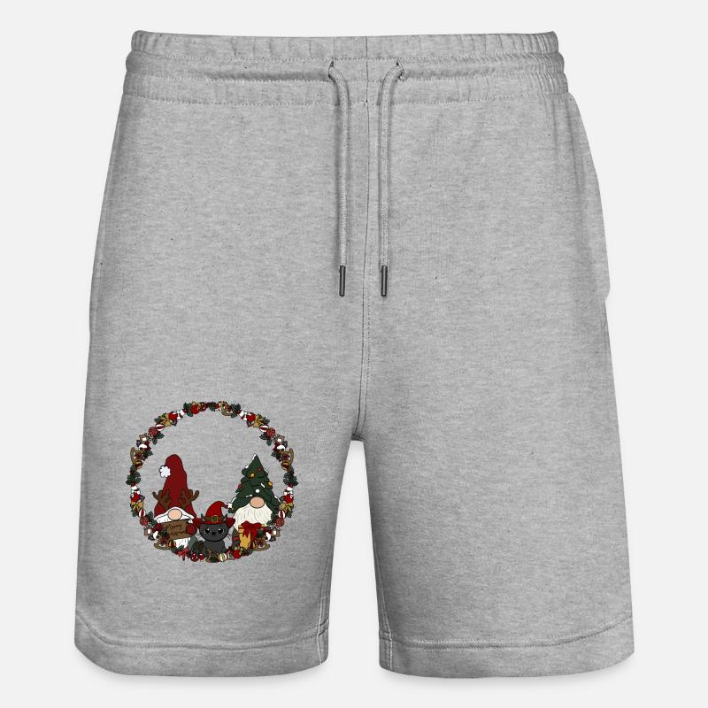 Wichtel mit Katze  im Weihnachtskranz - Stanley/Stella Unisex Bio Joggingshorts Trainer  - Grau meliert