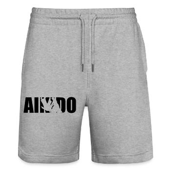 Design classique de l’Aïkido – Calme et force - Short de jogging bio TRAINER Stanley/Stella unisexe - gris chiné - Devant - Nik (191cm) & Marisol (170cm)