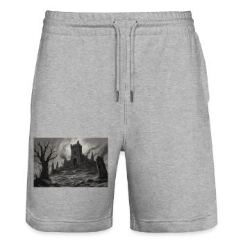 Landscape of a ruined medieval castle - Stanley/Stella Trainer Unisex Organic Jogging Shorts - heather grey - Front - Nik (191cm) & Marisol (170cm)
