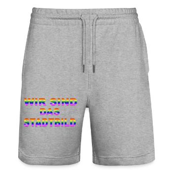 We are the cityscape - Stanley/Stella Trainer Unisex Organic Jogging Shorts - heather grey - Front - Nik (191cm) & Marisol (170cm)