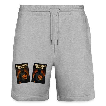 Halloween Hoodie Kürbis Glow - Stanley/Stella Unisex Bio Joggingshorts Trainer  - Grau meliert - Vorne - Nik (191cm) & Marisol (170cm)