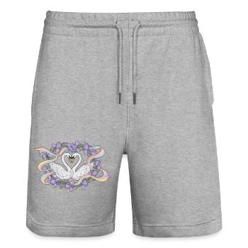 Swans love rainbow - Stanley/Stella Trainer Unisex Organic Jogging Shorts - heather grey - Front - Nik (191cm) & Marisol (170cm)