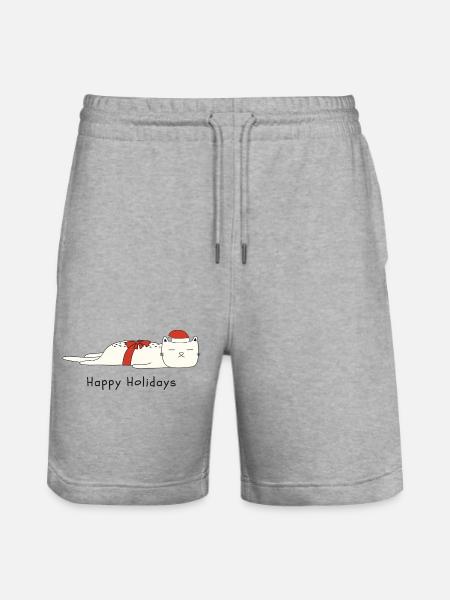 Funny cat Christmas - Stanley/Stella Trainer Unisex Organic Jogging Shorts - heather grey