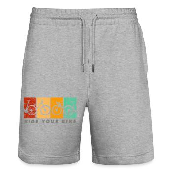 Roulez à vélo – Design rétro classique - Short de jogging bio TRAINER Stanley/Stella unisexe - gris chiné - Devant - Nik (191cm) & Marisol (170cm)