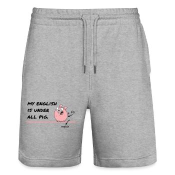 My English Is Under All Pig – Denglish Humor - Stanley/Stella Trainer Unisex Organic Jogging Shorts - heather grey - Front - Nik (191cm) & Marisol (170cm)