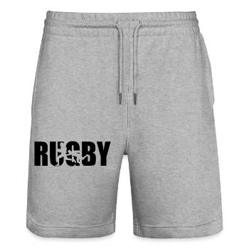 Classic Rugby Design – Strength & Team Spirit - Stanley/Stella Trainer Unisex Organic Jogging Shorts - heather grey - Front - Nik (191cm) & Marisol (170cm)