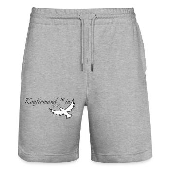 celebrate gender-equitable confirmation in 2026 Dove God - Stanley/Stella Trainer Unisex Organic Jogging Shorts - heather grey - Front - Nik (191cm) & Marisol (170cm)