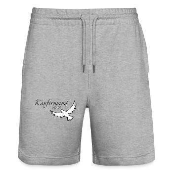 Konfirmation 2026 Konfirmand auffliegende Taube - Stanley/Stella Unisex Bio Joggingshorts Trainer  - Grau meliert - Vorne - Nik (191cm) & Marisol (170cm)