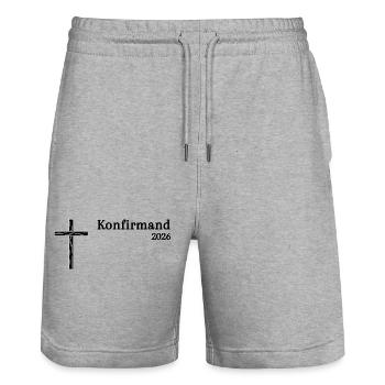 Confirmation 2026 Confirmation Simple Wooden Cross - Stanley/Stella Trainer Unisex Organic Jogging Shorts - heather grey - Front - Nik (191cm) & Marisol (170cm)