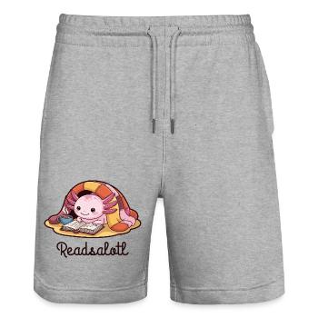 Readsalotl Axolotl Reading Books - Stanley/Stella Trainer Unisex Organic Jogging Shorts - heather grey - Front - Nik (191cm) & Marisol (170cm)