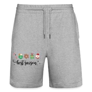 Best season is cozy XMas Christmas with symbols - Stanley/Stella Trainer Unisex Organic Jogging Shorts - heather grey - Front - Nik (191cm) & Marisol (170cm)