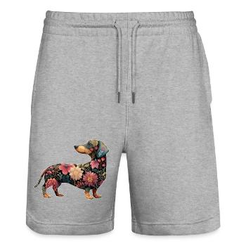 Dackel Dachshund Floral Blumen - Stanley/Stella Unisex Bio Joggingshorts Trainer  - Grau meliert - Vorne - Nik (191cm) & Marisol (170cm)