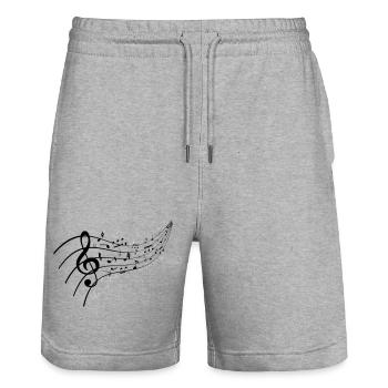 Black night with music knot - Stanley/Stella Trainer Unisex Organic Jogging Shorts - heather grey - Front - Nik (191cm) & Marisol (170cm)