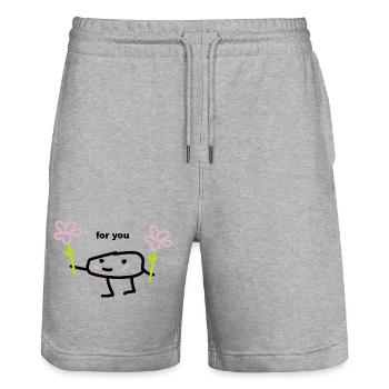 Geschenk Tshirt aus Sueß  - Stanley/Stella Unisex Bio Joggingshorts Trainer  - Grau meliert - Vorne - Nik (191cm) & Marisol (170cm)