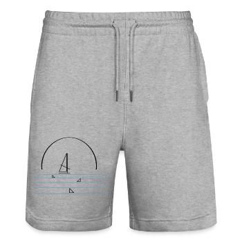 Logo Windsurfer mit Haien - Stanley/Stella Unisex Bio Joggingshorts Trainer  - Grau meliert - Vorne - Nik (191cm) & Marisol (170cm)
