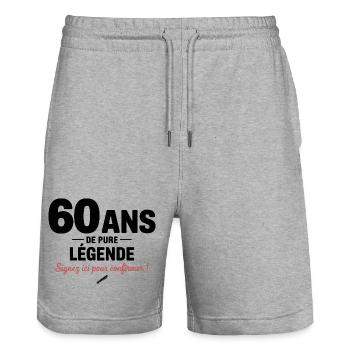 60 Years of Pure Legend Funny Birthday Gift - Stanley/Stella Trainer Unisex Organic Jogging Shorts - heather grey - Front - Nik (191cm) & Marisol (170cm)