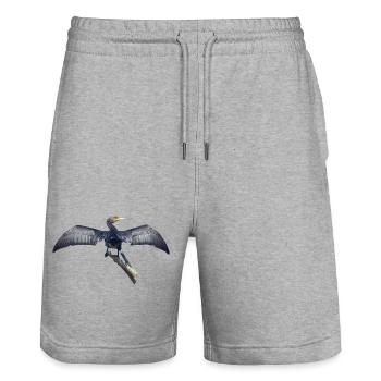 Cormorant on branch wingspan of large bird - Stanley/Stella Trainer Unisex Organic Jogging Shorts - heather grey - Front - Nik (191cm) & Marisol (170cm)