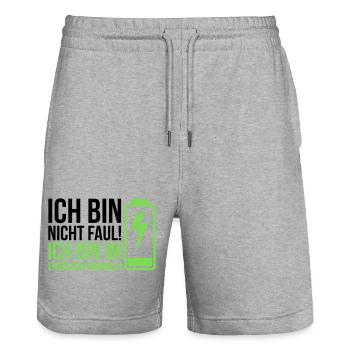 I'm not lazy – I'm in power saving mode - Stanley/Stella Trainer Unisex Organic Jogging Shorts - heather grey - Front - Nik (191cm) & Marisol (170cm)