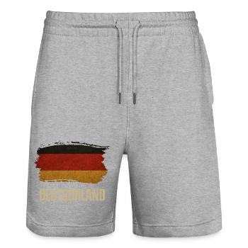 Grunge flag of Germany, proud German - Stanley/Stella Trainer Unisex Organic Jogging Shorts - heather grey - Front - Nik (191cm) & Marisol (170cm)