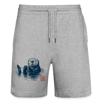 Loutre de mer avec tampon Kanji - Short de jogging bio TRAINER Stanley/Stella unisexe - gris chiné - Devant - Nik (191cm) & Marisol (170cm)
